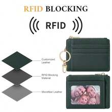 Sodsay Card Case Slim Front Pocket Wallet For Women Credit Card Holder With Keychain - Smooth Green Coal - View 5
