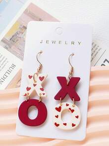 一对丙烯颜料绘制的XO心形图案耳环，优雅性感，质地柔软的陶瓷，情人节礼物 - XO - 查看 2