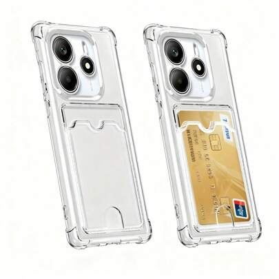 1pc Silver Electroplated Edged Transparent Card Slot Bracket Reinforced 4 Corners Airbag Shockproof Phone Case, Transparent Wallet Silicone Anti-Shock Back Cover Waterproof Anti-Yellowing Anti-Scratch Protective Case For Xiaomi/Redmi//Honor