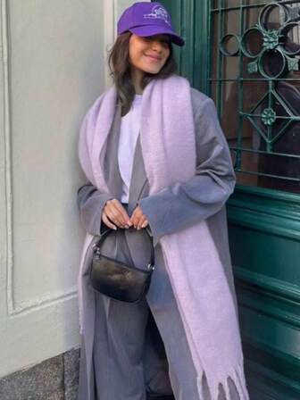 1 st vinterhalsduk med hästhår, svart imiterad kashmir, tjock och varm, dammode, rena färger, tofsdragna, plyschhalsdukar, utomhus, damsjal