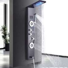 Sistema de ducha LED Panel de ducha de lluvia negra Sistema de torre Sistema de cabezal de ducha de cascada montado en la pared 5 funciones Columna de ducha de masaje con ducha de mano - Negro - Ver 10