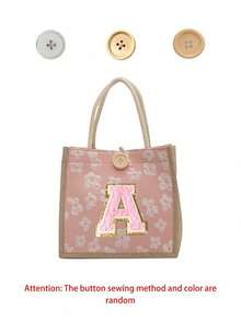 1件装毛巾刺绣字母图案手提包，小巧花卉亚麻纽扣装饰手提包，印花亚麻手提包，简约手提包，便携休闲收纳袋，午餐包，大容量手提包，时尚旅行收纳袋，多功能购物袋，适合作为节日礼物、生日礼物、圣诞礼物、秋冬礼物、新年礼物、情人节礼物 - 彩色 - 查看 7