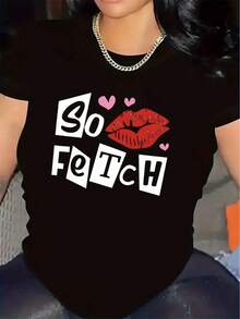 T-shirt da donna con motivo "So Fetch" - Nero e bianco, leggera e resistente, vestibilità comoda, stampa alla moda, adatta per ristoranti casual o uso quotidiano, t-shirt da tutti i giorni | T-shirt stampata divertente | Tessuto - nero - Visualizzare 11