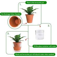 4 Inch Small Design Self Watering Pot Indoor Plants, Terracotta Planter with Cylinder Glass Cup, Set of 1, 372 - A - 1 - 1 + 4 pulgadas - Ver 5
