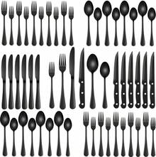 24/48 Pieces Black Stainless Steel Silverware Sets With Steak Knives Service For 8,Includes Knife Spoon And Fork Eating Utensils Set For Kitchen,Flatware Sets For Hotel And Restaurant - 彩色 - 查看 1