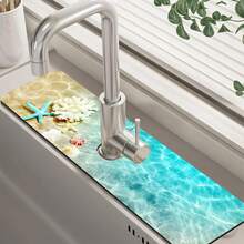 VIKAMA-alfombrilla protectora salpicaduras para fregadero de cocina, copo de nieve de Navidad, absorbente, de secado rápido, para drenaje de grifo, protector salpicaduras para fregadero de cocina - GGZN52-16 - Ver 7