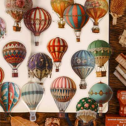 20pcs/Pack "Sunny Sky Series" Vintage Elegant Hot Air Balloon Theme PET Stickers, Suitable For Scrapbooking, Notebook Accessories, Decorating Frames, Laptops, Phone Cases, Cups, Magazines, Pencil Cases, Desktop Decor, Back To School, Stationery