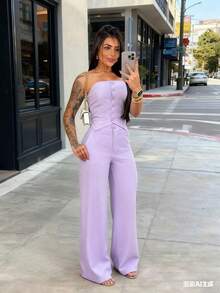 Tailored Set: Sensual Pants And Strapless Top With Buttons - 紫丁香色 - 查看 3