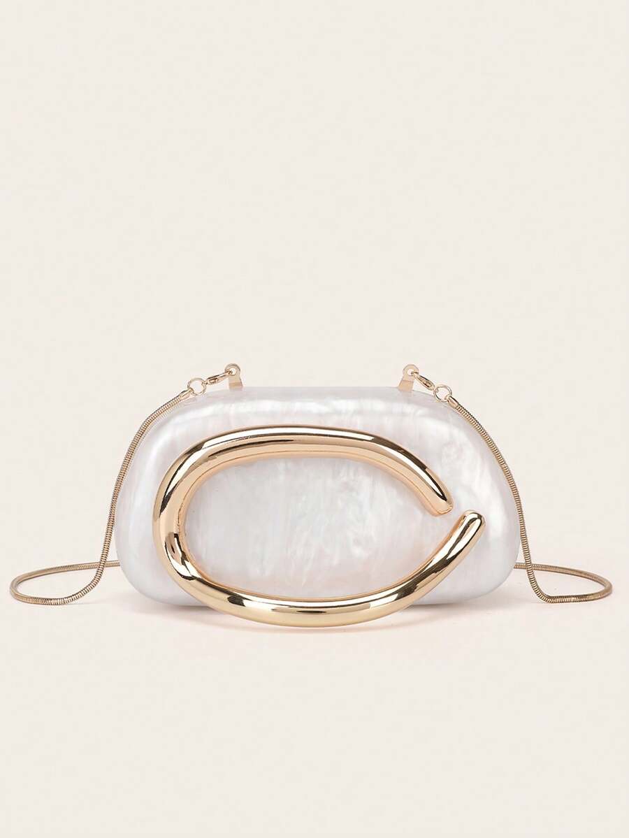 Gets White Acrylic Clutch Purse For Women Marbling Evening Wedding Handbags Acrylic Shell Box Purses For Party Prom Cocktail - 白色 - 查看 1
