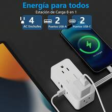 Glückluz Regleta Multicontacto con 4 Puertos USB(2 Tipo C), Conector Múltiple con 3 M Plana Electrica Extensión, Enchufe Múltiple Extensión con Protector de Sobretensión, Ideal para el Hogar, Oficina - Tipo de Enchufe B USA (110-127V) - Ver 2