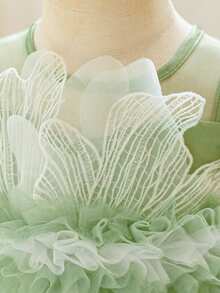 Baby Girls' Round Neck Bow Ruffle Mesh Cute Wedding Flower Girl Dress, Suitable For Party, Holiday, Vacation, Does Not Include Headband - Multicolor - View 5