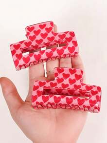1个优雅粉色爱心发夹，女士款 - 防滑、强力抓握，完美的 情人节配饰，发夹 - 彩色 - 查看 5