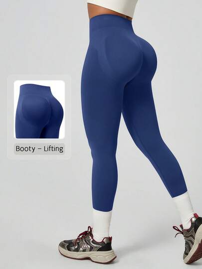 NcmRyu 1pc Women's Fashionable Elastic Seamless Ribbed Lifting Tight Fit Leggings