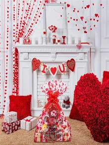 10/20 pièces Grands paniers cadeaux pour la Fête des Mères, la Saint-Valentin, avec 10 pièces de rubans en nœud, sacs en papier verre, emballage en papier verre à motif cœur. Convient pour les paniers, les mariages, les faveurs de fête, les anniversaires, les cadeaux de mariée, la Fête des Mères - Rouge - Voir 6