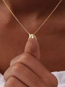 S925 Sterling Silver Letter Necklace 18K Gold Plated Letter A-Z Cute Initial Letter Necklace For Women Teen Girls Stack Birthday Gifts Jewelry ﻿ - Alphabet Series - View 2