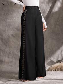 Quần ống đứng cao cấp thêu sequin bên hông Aliao Xuân/Hè, kiểu dáng trang nhã, thanh lịch, phù hợp cho nữ, thích hợp cho các dịp trang trọng, tiệc tùng, Halloween. - màu đen - Xem 2