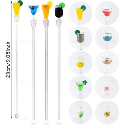 10 Pack Swizzle Sticks Acrylic Colorful Cocktail Drink Stirrer Shafts Chocolate Tea Milk Bars Cafes Restaurants Home