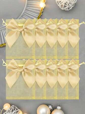 20pcs/10pcs/1pc Gold Bow Organza Bags Sheer Organza Bags 3.9x4.7 Inches Jewelry Bagsy Rose Drawstring Pouches Wedding Favor Gift Bags,Christmas Organza Bags Small Gift Bags Jewelry Pouches Mini Drawstring Bags Mesh Sachet Bags For Wedding Favour Party,Halloween Decorations, Halloween Festival Supplies,Halloween Decorations,Christmas Decorations,Christmas Gift Wrapping Bags, Perfect Christmas Party Supplies