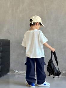 1pc Young BoyAll-Match Solid Color Comfortable Simple Versatile Cargo Pants - Navy Blue - View 2