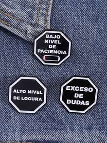 3 piezas Broche octagonal creativo de esmalte con citas interesantes, insignia de joyería para regalo a amigos - Multicolor - Ver 10