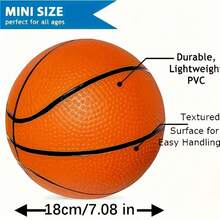 7.08英寸迷你篮球 - 耐用PVC充气球，适合男女室内/室外游戏、卧室和游戏室娱乐 - 混色设计，尺寸小巧，易于收纳，是家庭使用的理想之选 | 非常适合室内/室外游戏、沙滩娱乐和团队比赛，是家庭、健身房、训练场、运动器材、篮球配件、篮球用品的必备之选，也是节日送礼的理想礼物 - 彩色 - 查看 3