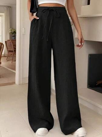 Nuevas llegadas Pantalones rectos de pierna suelta y unicolor casual para mujer