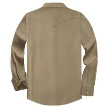 Men's Western Cowboy Long Sleeve Pearl Snap Solid Button Down Up Casual Classic Work Shirts - Màu Khaki - Xem 2