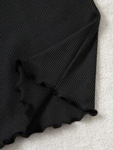 Tween Mädchen Leggings Einfarbig mit vertikalem Rippenmuster, hohe Elastizität, bequem, Prinzessin-Stil, Lang, Frühling/Sommer Neuheit, weite Hose (YY1121) - Schwarz - Übersicht 5