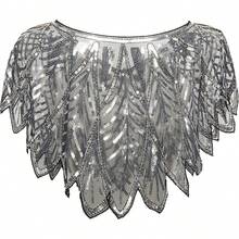 Shawl Wraps Sequin Beaded Evening Cape Bridal Shawl - Black Silver - View 5