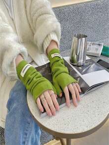 French Casual Style Thick Fingerless Gloves, Warm For Autumn/Winter, Unisex Solid Color Fingerless Gloves, Warm Knitted Touchscreen Gloves, Versatile For Women In Autumn/Winter French Casual Style Thick Fingerless Gloves, Warm Faux Cashmere Knitted Fingerless For Women In Autumn/Winter+Winter Gear+Gloves Bear+Christmas Summer - Multicolor - View 7