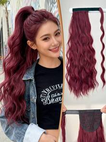 HEYPINK Tóc giả buộc đuôi ngựa kiểu kẹp khóa dán, màu đỏ rượu vang, dài 24 inch, gợn sóng nước, chịu nhiệt, làm từ chất liệu tổng hợp cứng cáp, thích hợp sử dụng hàng ngày cho các bạn gái và phụ nữ vào dịp Giáng sinh và Halloween. - Màu Đỏ Sâu - Xem 10