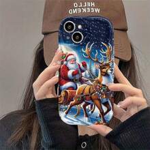 Un  de teléfono blanco puro con un tema navideño como santa, renos y trineo para varios modelos de , incluyendo 16, 15, 14, 13, 12, 11, 8, 7 Pro/Pro Max/Plus/X/Xs/Xr/Xs Max. Proporciona protección de la lente y funciona como una funda protectora que se convierte en una buena opción de regalo. - Mezcla de color 1 - Ver 3