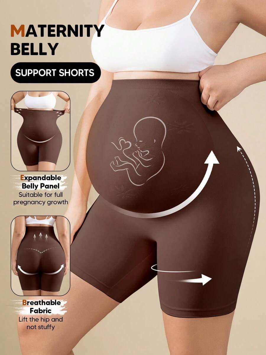 Pregnant Women's High Elasticity 5-Point Maternity Leggings - Ideal For Everyday Wear - Coffee Brown - View 1