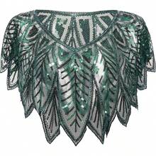 Shawl Wraps Sequin Beaded Evening Cape Bridal Shawl - 墨綠色 - 查看 9