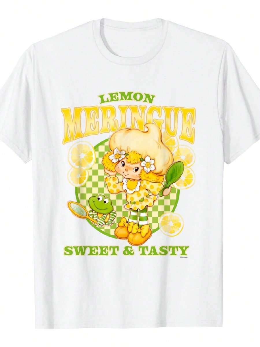 Strawberry Cake, Lemon Protein Puff Pastry, Sweet And Cious Retro Logo, Casual And Comfortable T-Shirt - 白色 - 查看 1