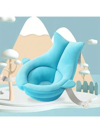 1 Cojín de apoyo para bañera de bebé con diseño de ballena, con hebilla de sujeción de cuatro puntos, cojín de baño ergonómico antideslizante, adecuado para recién nacidos de 0 a 1 año de edad