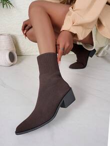Women's Fashion Pointed Toe Slip-On Ankle Boots And Short Boots, Comfortable Plus Size, Autumn/Winter - Brown - View 5
