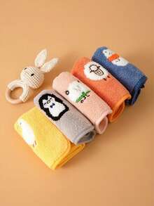 5pcs Cartoon Kids Towel Set - Soft Embroidered Bath Towel, Baby Bib & Highly Absorbent Handkerchiefs, Children's Essential Bath & Daily Kit - Multicolor - View 8