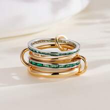 1 pieza Anillo apilable con múltiples capas chapado en oro de 18K y circonita cúbica, diseño creativo y versátil para mujeres - Anillos apilados - Ver 7