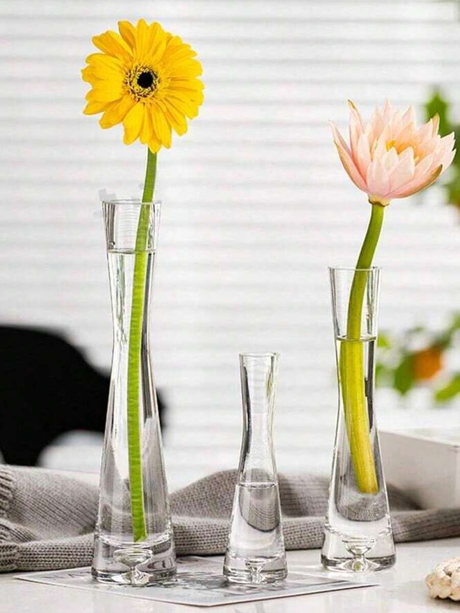 Vaso de Arte Minimalista de Boca Oblíqua de Vidro Transparente, Ideal para Decoração Doméstica, Adequado para Sala de Estar, Sala de Jantar, Cozinha, Quarto, Reuniões Familiares, Casamentos e Festivais