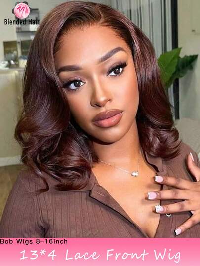 Loose Body Bob Wig Black/Dark Brown/Burgundy/Orange Short Body Wave Blended Hair Wig For 13x4 Transparent Glueless Lace Front Wigs Pre Plucked With Baby Hair Black/4#/99J/350# Synthetic High Temperature Resistant Fiber Wig