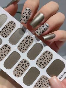 豹纹美甲贴纸 3D 自粘闪光法式豹纹图案凝胶贴片 冬季美甲贴纸 女士女孩 DIY 美甲装饰 2 片装