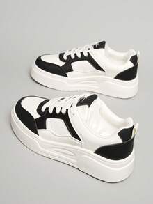 New 2026 Spring/Summer Women Sports Shoes, Breathable Casual Thick-Sole Platform Sneakers, Durable & Versatile - Beige Black - View 1