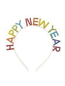 1 szt. Kolorowa opaska na głowę z kryształkami "SZCZĘŚLIWEGO NOWEGO ROKU" z literą w języku angielskim, dodatek na imprezę noworoczną - kolor - Zobacz 8