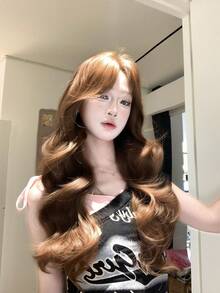 SHUDUO 1款4*1蕾丝前额假发，波浪形蕾丝前额假发，中分假发，棕色半编发日常自然款，时尚浪漫逼真假发（不含配件） - 棕色 - 查看 3