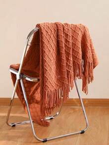 A Knitted Blanket, Nordic Style Rectangular Tassel Office Nap Sofa Blanket, Air Conditioning Blanket, Shawl Cover Blanket, Bed Tail Blanket Suitable For Daily Use - Caramel hình tua rua - Xem 4