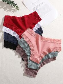 FINETOO 7 件套女士浪漫田园风蕾丝边性感丁字裤 - 彩色 - 查看 3