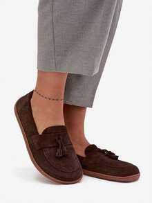 Zazoo 322 女士赤足莫卡辛鞋，天然麂皮材质，适合日常穿着，黑色、红色、米色、棕色可选。 - 棕色 - 查看 6