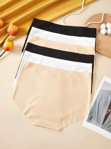 6pcs Plus Size Seamless Ribbed Breathable High Elasticity Comfortable Thin Hipster Panties For Women, Earth Tone - Multicolor - View 3
