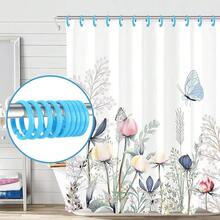 Qulable Light Blue Shower Curtain Hooks - 12 Pcs Circular Plastic Shower Curtain Rings For Bathroom - O Shaped Sky Blue Shower Hooks Rings For Shower Curtain Rod,LightBlue - Lightblue - 查看 6